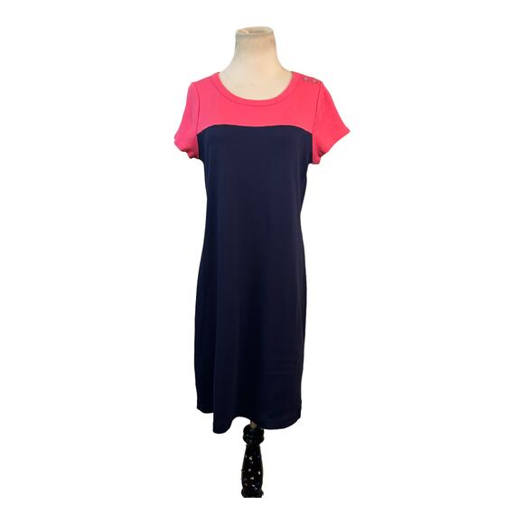 Talbots blue pink color block short sleeves short T shirt dress size Small - Picture 10 of 12